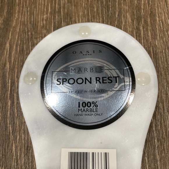 Natural 100% Marble Large Spoon Rest 6.5 X 4” Anti-Skid Silicone Feet White Gray - Picture 3 of 6